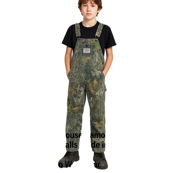 Vintage Round House Camouflage Bib Overalls Made in USA Size 16 Hunting Workwear - Picture 1 of 9